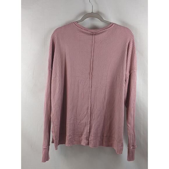 Wild Fable Rib Tunic M Oversize Long Sleeve Mauve Pink V Neck Boxy Side Slit Top - Picture 2 of 11